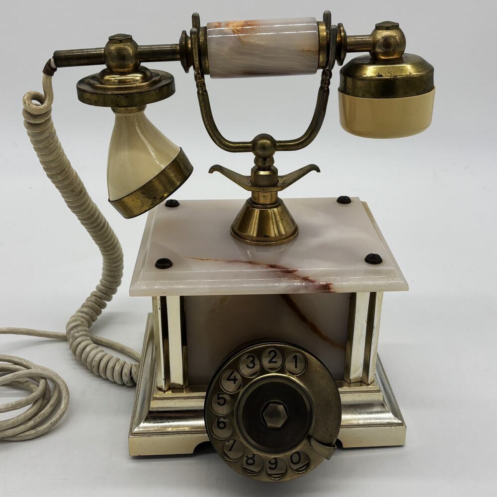 Vtg Italy Rotary Dial Telephone 18K Gold Plated Marble Vimodrone Square Phone